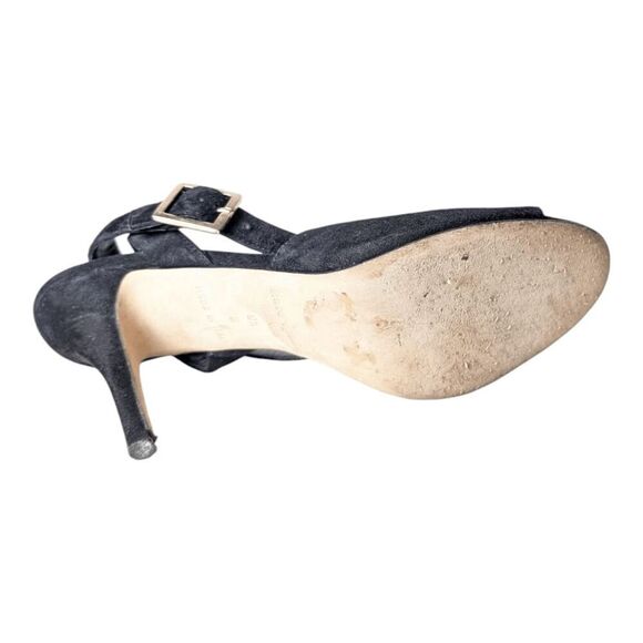 KATE SPADE NEW YORK Strappy Black Suede Peep Toe Heeled Sandals Size 8.5 - Picture 6 of 7